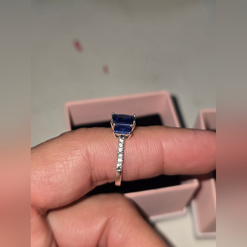 Pandora Blue Rectangular Three Stone Sparkling Ri… - image 2